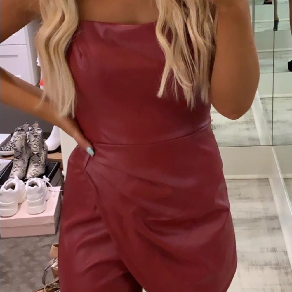 Red leather romper